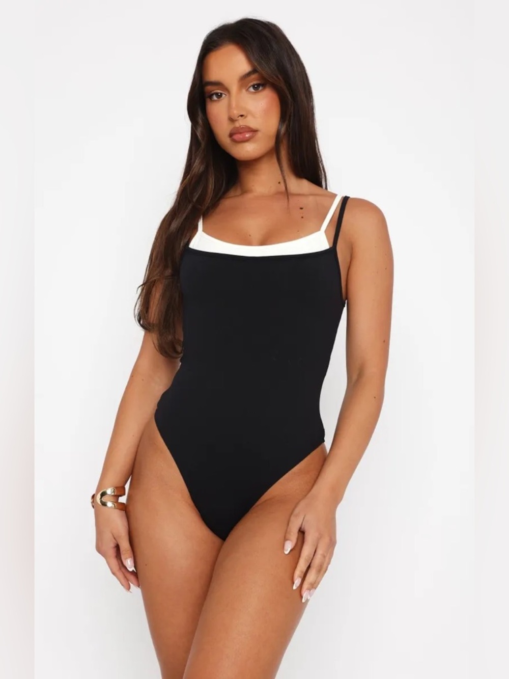 White Fox Boutique Not Worth It Bodysuit in Black/White: S